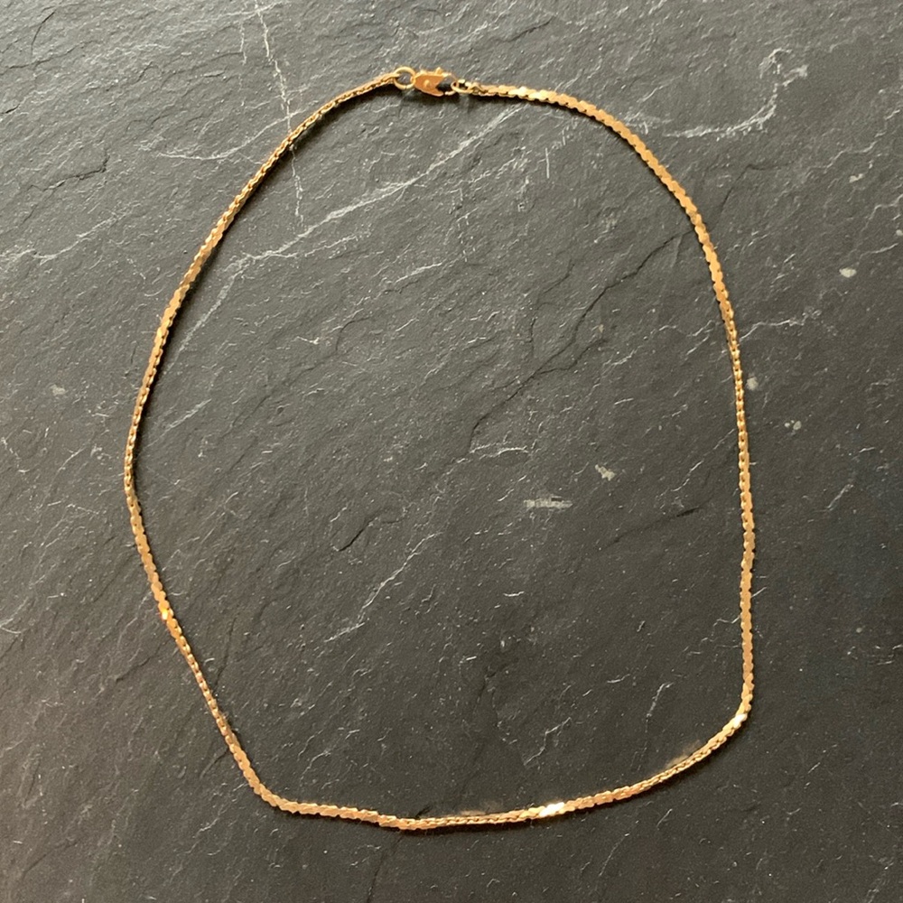 Vintage Gold Necklace Under $40 - Unique Kidney Bean Shaped Links -18 Inch Chain